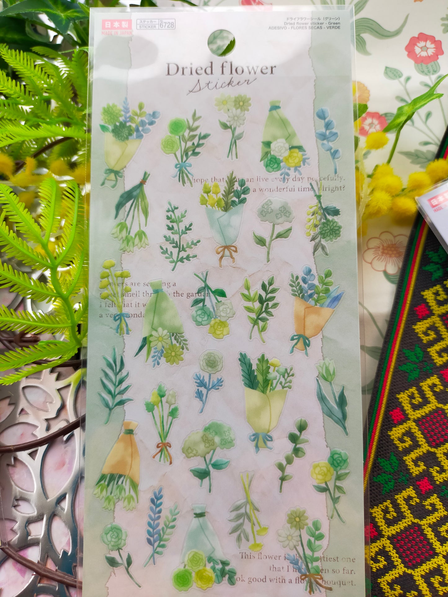 Dry Flower Sticker,daiso sticker_ Yellow / Green / Blue / Purple