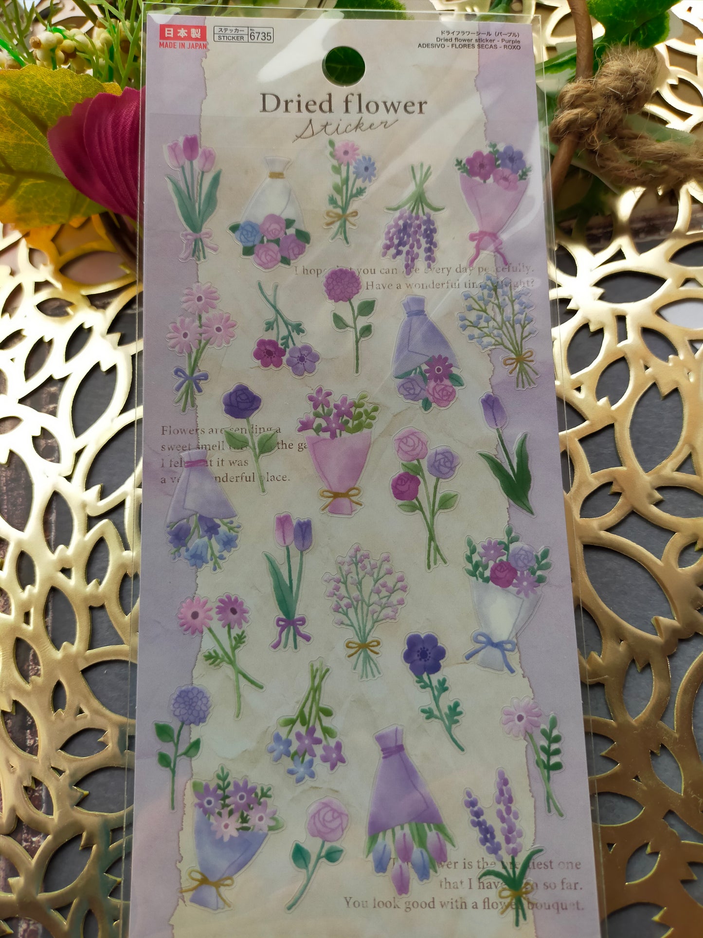 Dry Flower Sticker,daiso sticker_ Yellow / Green / Blue / Purple