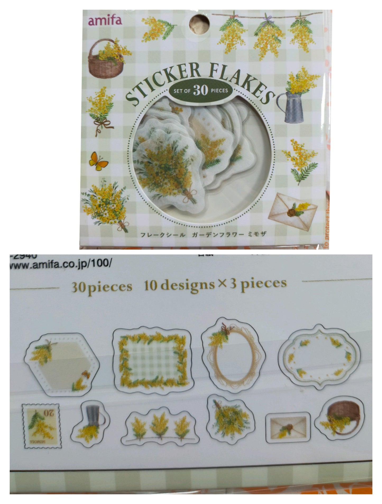 STICKER FLAKES Garden Flower 10designs*3pieces, amifa _ Lavender / Mimosa